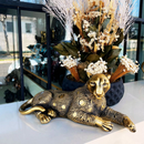 pantera estilizada grande dourado envelhecido casal leopardo decoração feito no brasil