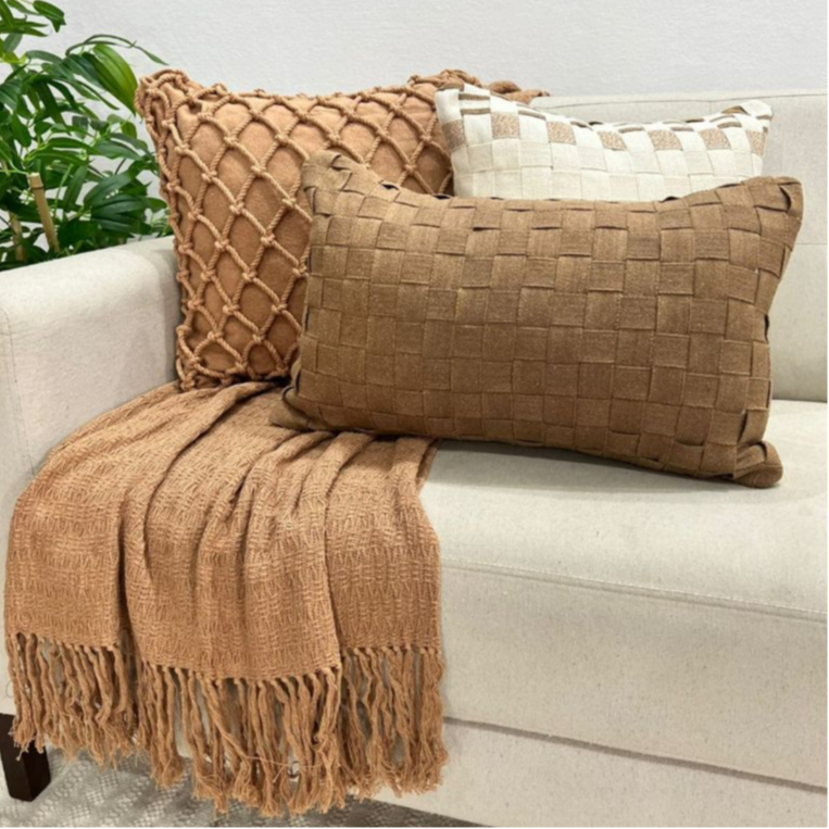 Kit de Capa Almofada Cordão Caramelo Macrame Artesanal Decorativa Algodão Estilo Rustico Carnaval