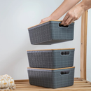 Kit 3 caixas organizadoras 4 litros cinza com tampa de bambu - Oikos