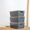 Kit 3 caixas organizadoras 4 litros cinza com tampa de bambu - Oikos