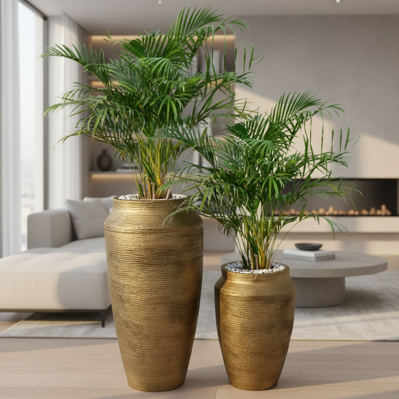 Kit 2 Vasos para plantas Decorativo Egipcio Metalico Prime Luxo Texturizado Moderno