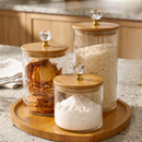 Pote de Vidro com Tampa de Bambu Hermético MODELOS DIVERSOS Porta Temperos Cozinha